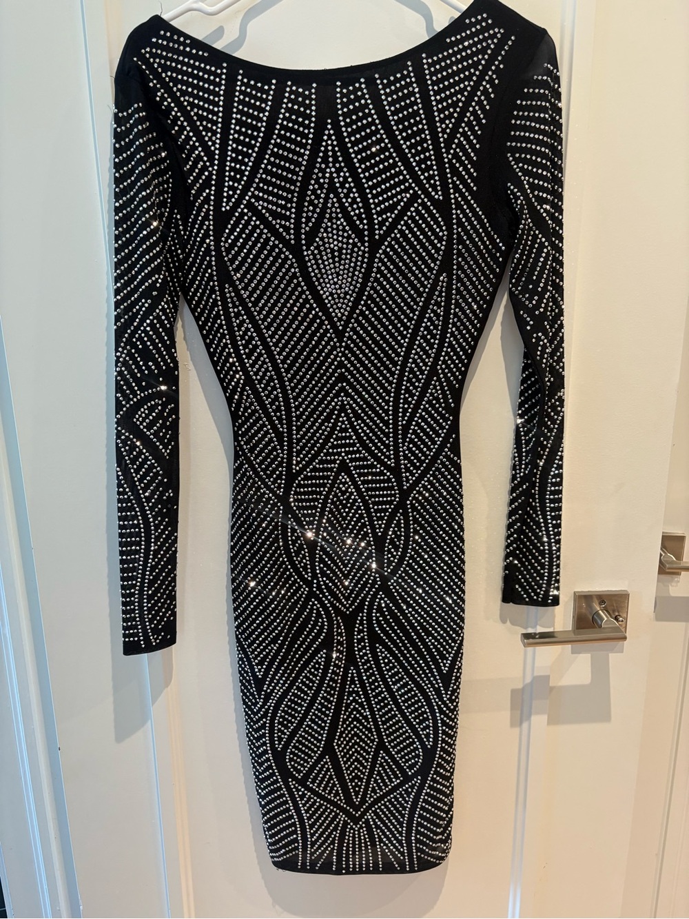 Black Rhinestone Long-Sleeve Bodycon Dress